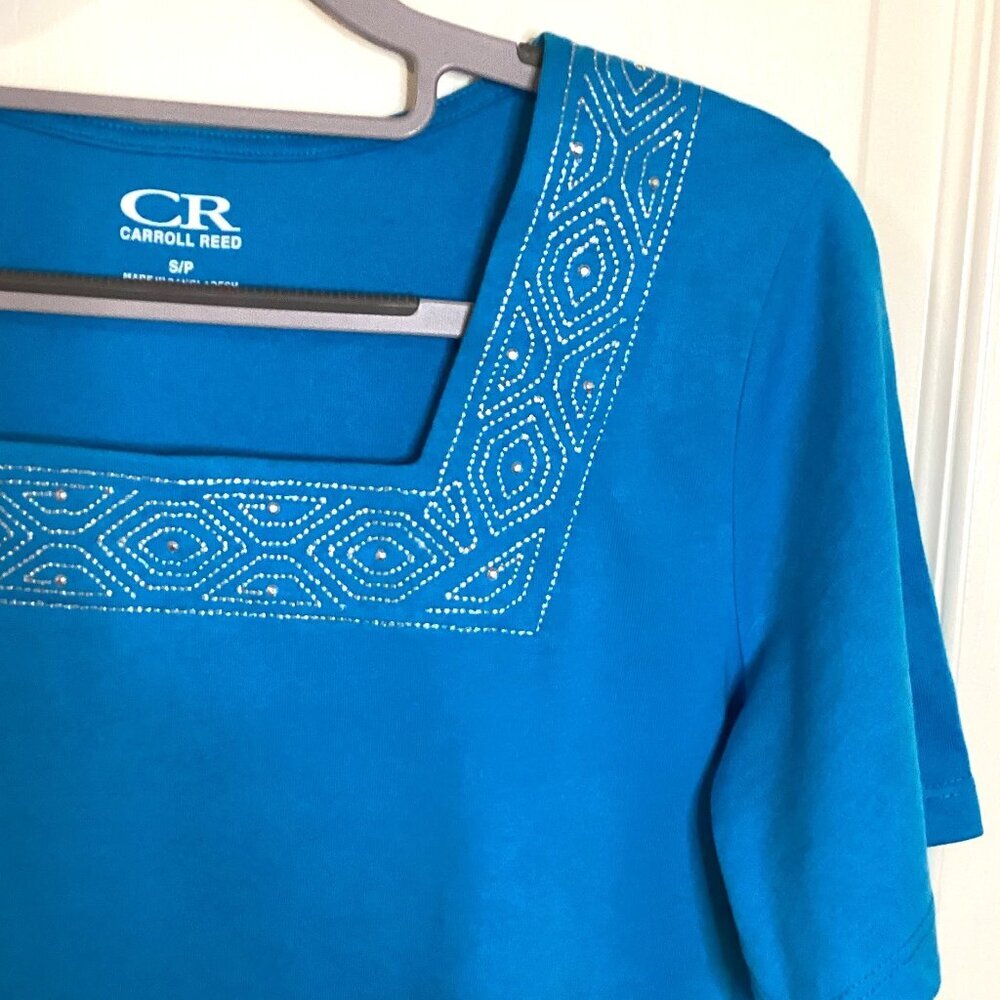 Carroll Reed Women's Blue T-Shirt Top Size S/P Square Neckline Stretchy - Picture 3 of 6